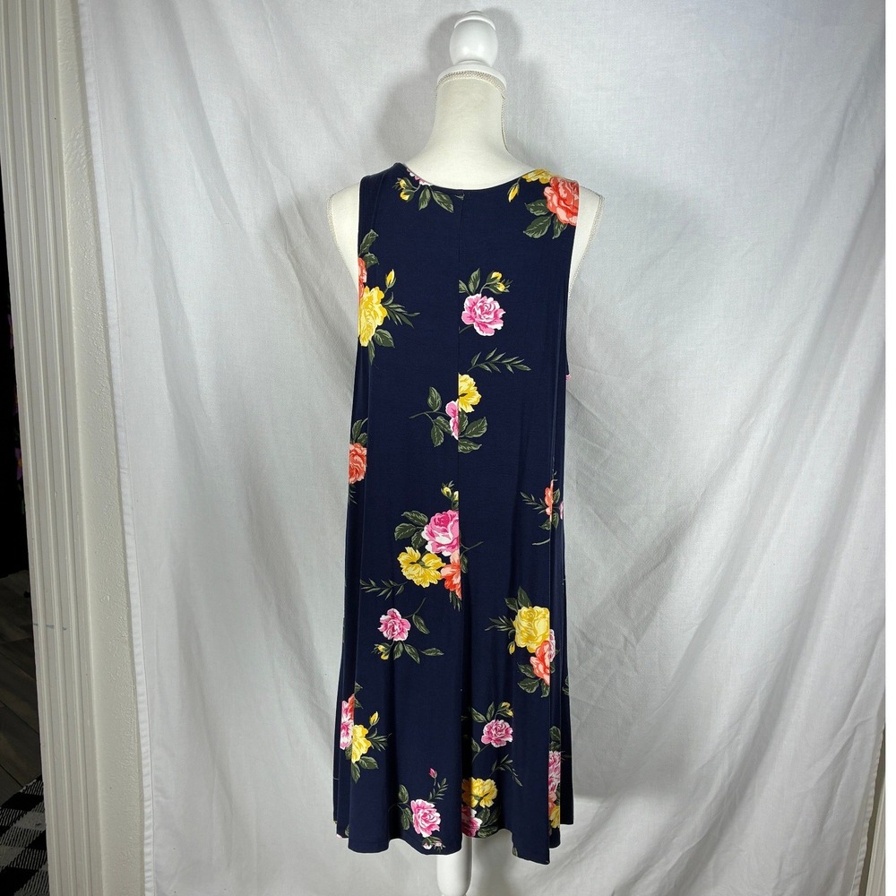 Old Navy Womens Large Navy Blue Floral Sleeveless Swing Shift Dress Summer L - Picture 4 of 8